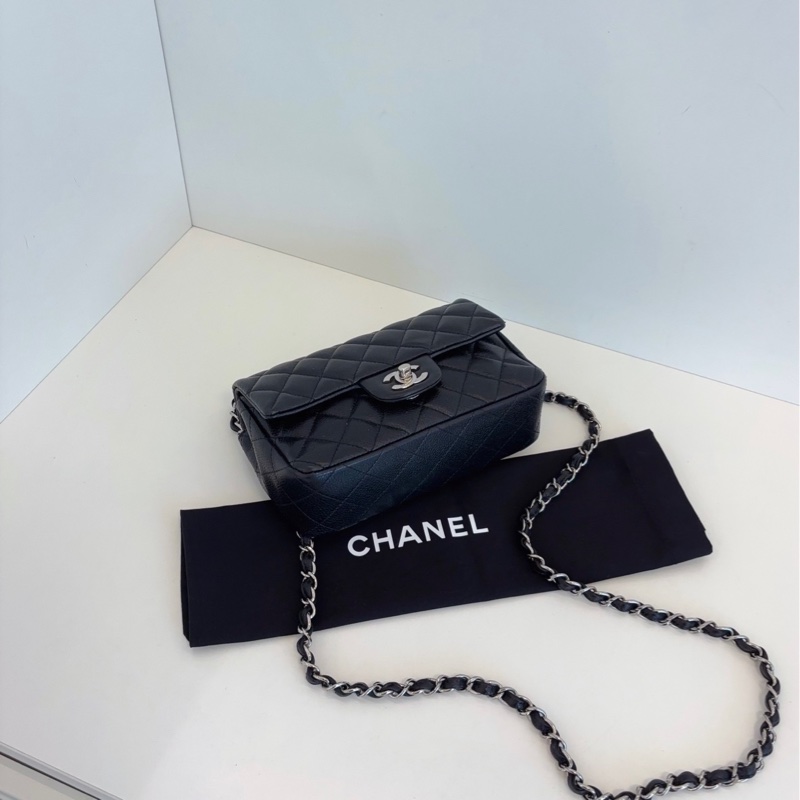 【98新🆕】Chanel 黑銀 荔枝皮 Classic CF大mini 口蓋包 斜挎包-6