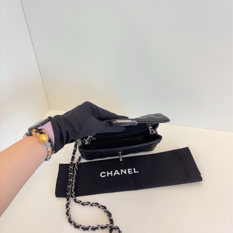 【98新🆕】Chanel 黑銀 荔枝皮 Classic CF大mini 口蓋包 斜挎包-8