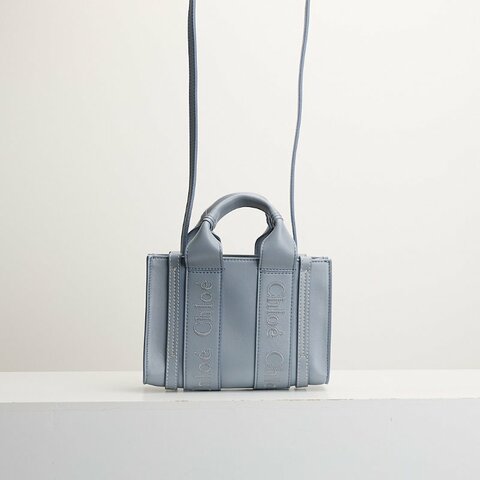 二手Chloé woody tote mini灰藍