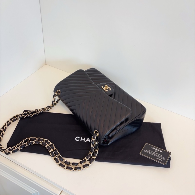 【99新局部帶膜🆕】Chanel 經典 CF黑金 V紋 雙蓋紅內里 Jumbo大號 單肩包-5