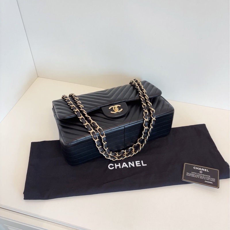 【99新局部帶膜🆕】Chanel 經典 CF黑金 V紋 雙蓋紅內里 Jumbo大號 單肩包-6