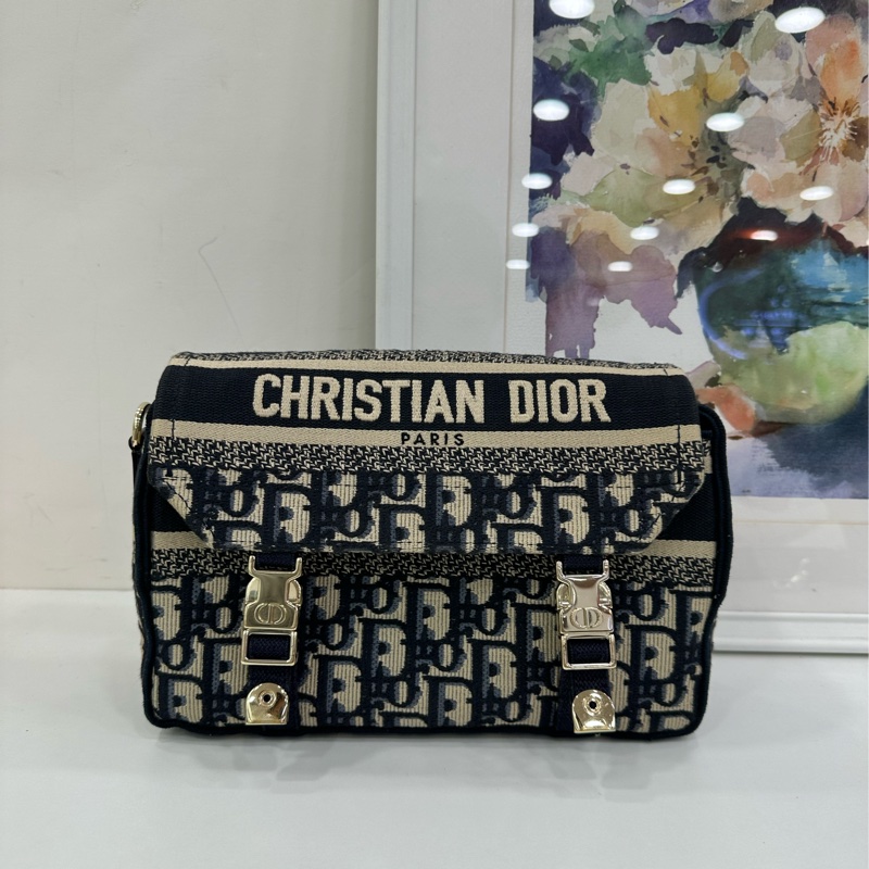 DIOR迪奧 Camp郵差包 藍色老花刺繡帆布 小號 22年編碼 尺寸：23*8*15cm-1