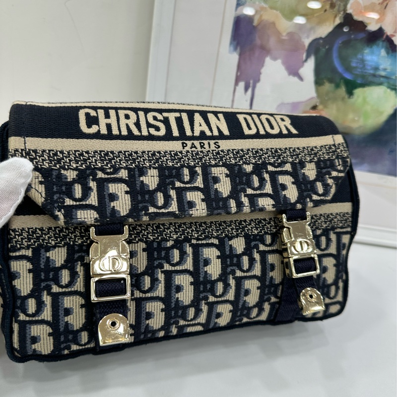DIOR迪奧 Camp郵差包 藍色老花刺繡帆布 小號 22年編碼 尺寸：23*8*15cm-6