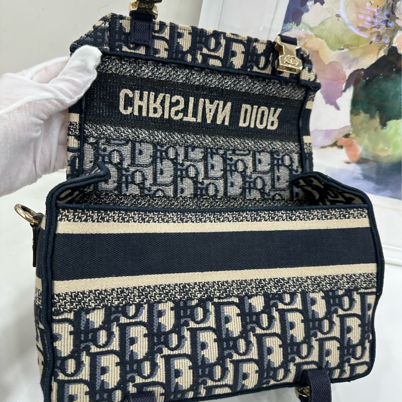 DIOR迪奧 Camp郵差包 藍色老花刺繡帆布 小號 22年編碼 尺寸：23*8*15cm-7