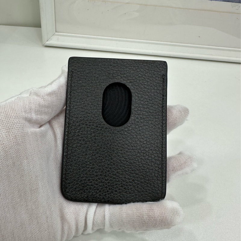 Balenciaga/巴黎世家 Logo iPhone 手機磁吸小牛皮卡包 黑色 荔枝紋 尺寸：6.5*9.5-2