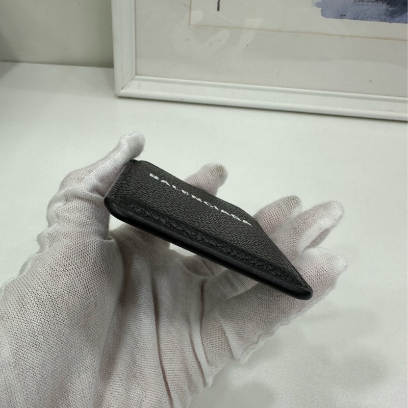 Balenciaga/巴黎世家 Logo iPhone 手機磁吸小牛皮卡包 黑色 荔枝紋 尺寸：6.5*9.5-3