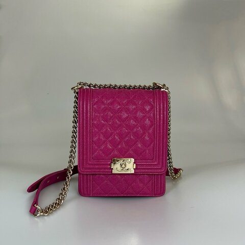 CHANEL BOY直立式金鍊包荔枝 桃粉 AS0130/29開