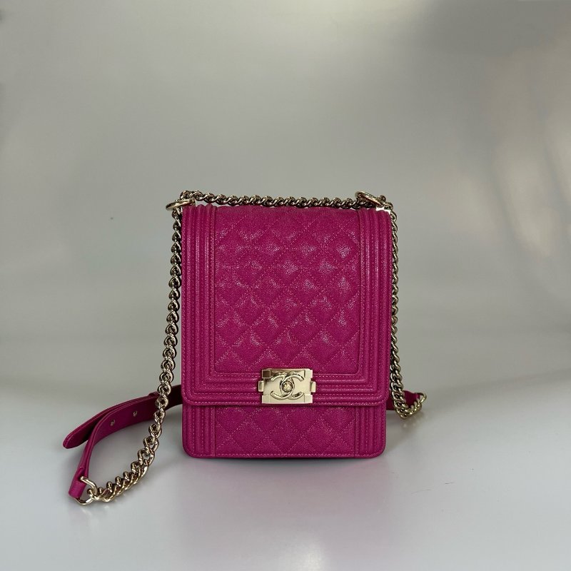 CHANEL BOY直立式金鍊包荔枝 桃粉 AS0130/29開-0