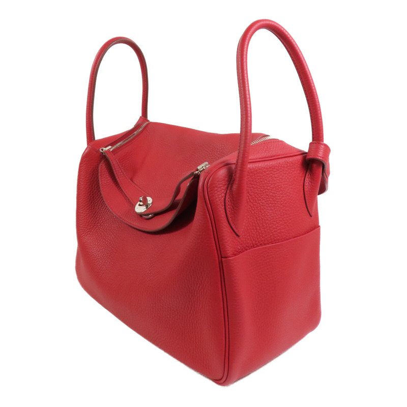 HERMES Clemence皮革Lindy 34銀扣肩背袋Rough Piment-2