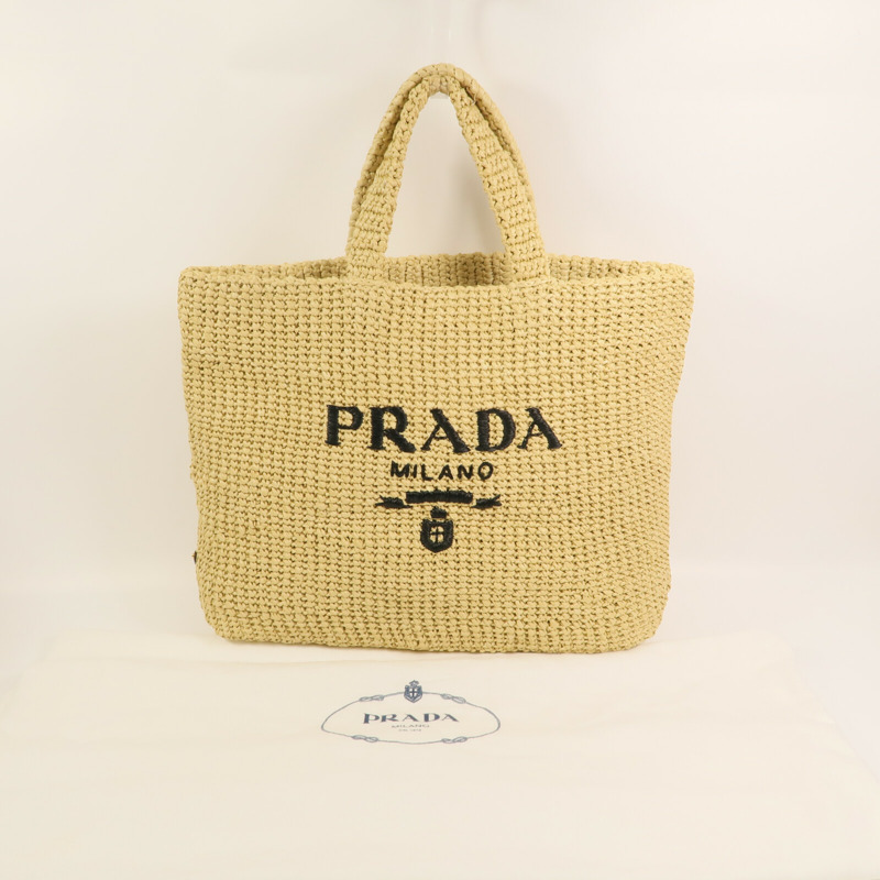 PRADA Raffia Tote Bag金扣手挽袋-9