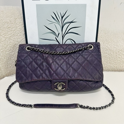 Chanel 紫色cf jumbo機場包 可單肩可斜挎 鐳射16開 尺寸約31×18×7