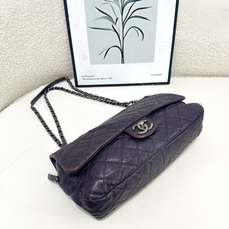 Chanel 紫色cf jumbo機場包 可單肩可斜挎 鐳射16開 尺寸約31×18×7-3