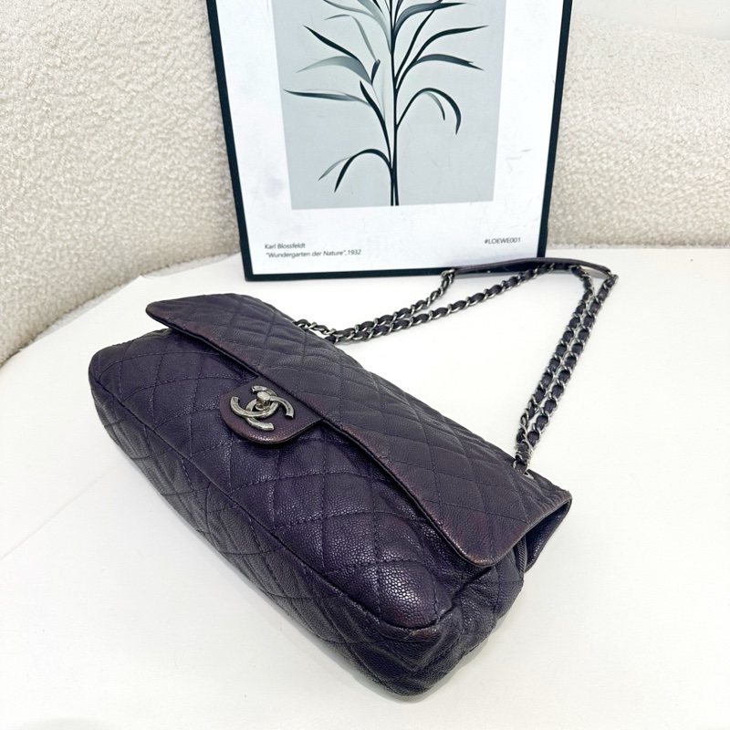 Chanel 紫色cf jumbo機場包 可單肩可斜挎 鐳射16開 尺寸約31×18×7-4