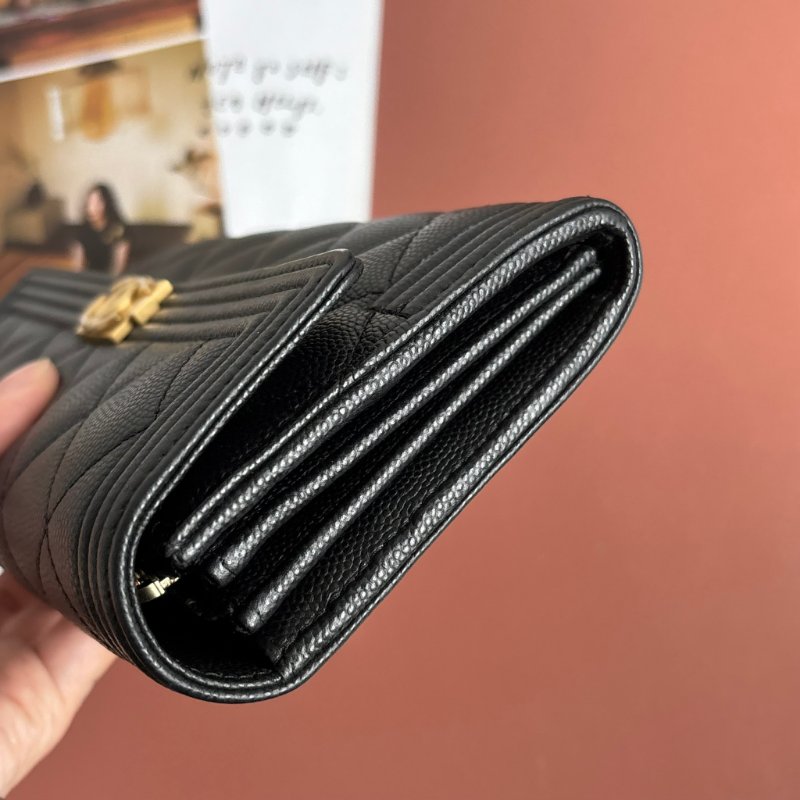 芯片款::CHANEL:: BOY 霧金釦黑色荔枝牛皮口蓋長夾 釦式長夾 發財長夾-8