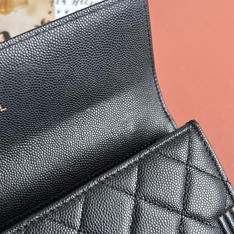 芯片款::CHANEL:: BOY 霧金釦黑色荔枝牛皮口蓋長夾 釦式長夾 發財長夾-11