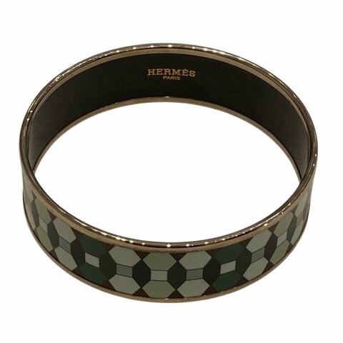 HERMES 愛馬仕 Emaille GM 琺瑯 合金 21cm 手鐲 綠色 銀釦