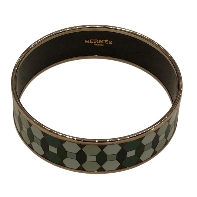 HERMES 愛馬仕 Emaille GM 琺瑯 合金 21cm 手鐲 綠色 銀釦-0