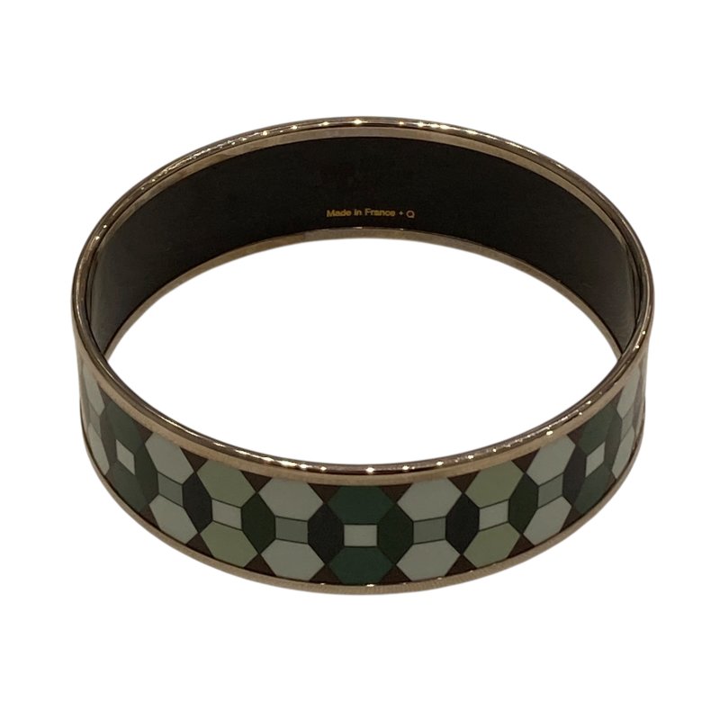 HERMES 愛馬仕 Emaille GM 琺瑯 合金 21cm 手鐲 綠色 銀釦-1