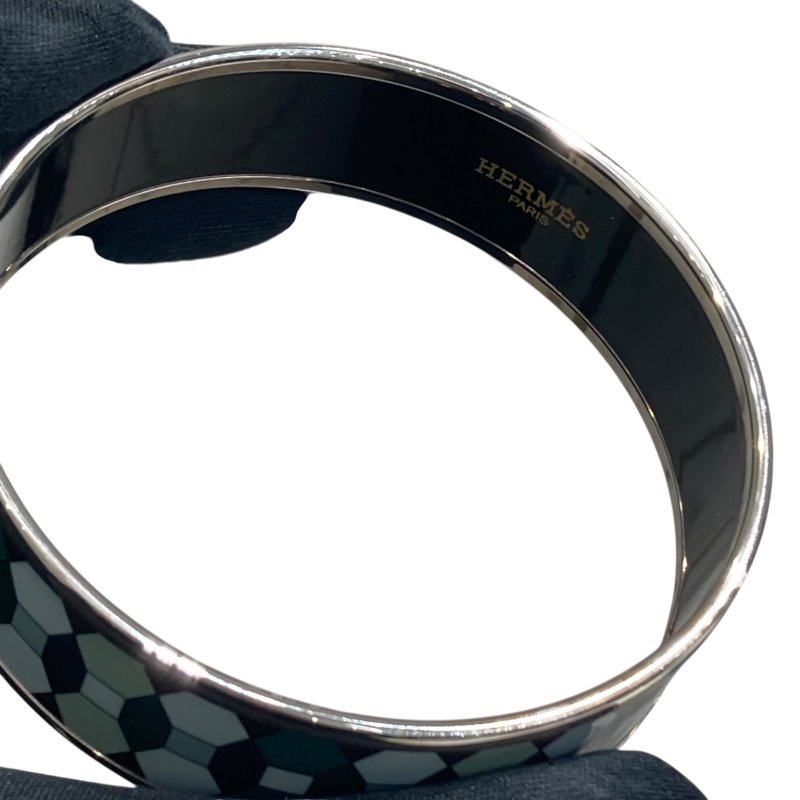 HERMES 愛馬仕 Emaille GM 琺瑯 合金 21cm 手鐲 綠色 銀釦-3