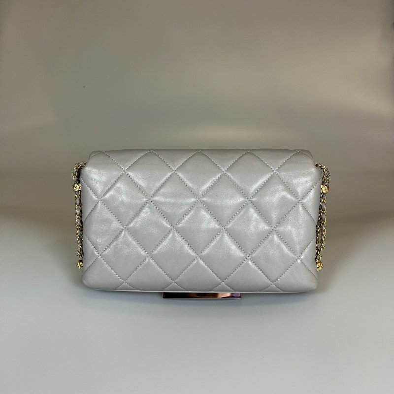 CHANEL CF灰珍珠季節款側肩包 AS2563/晶片款-1