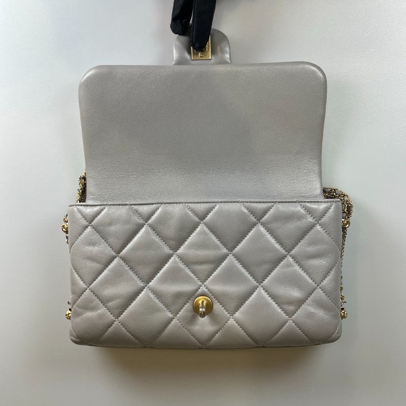 CHANEL CF灰珍珠季節款側肩包 AS2563/晶片款-5