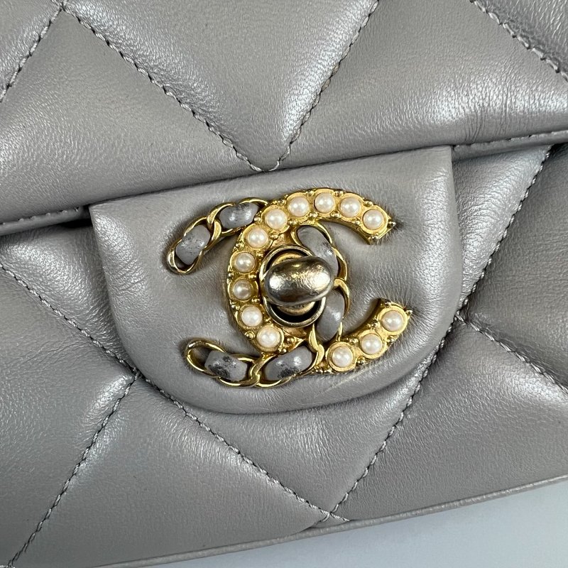 CHANEL CF灰珍珠季節款側肩包 AS2563/晶片款-9