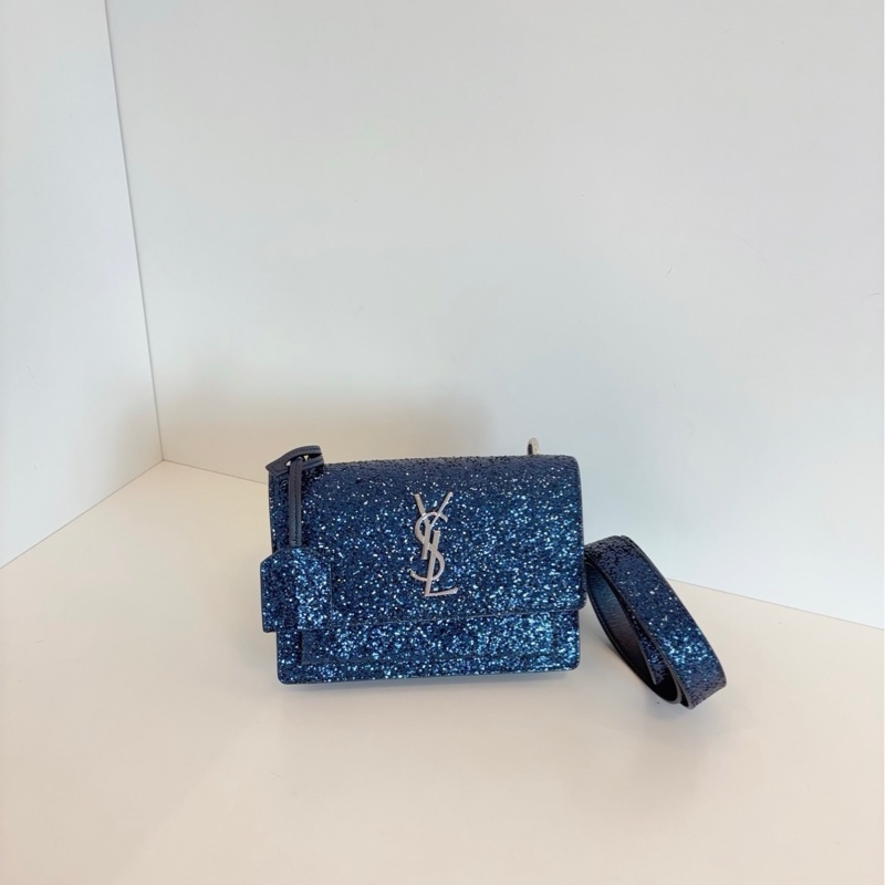 YSL 聖羅蘭 限量 藍色亮片sunset日落包-0