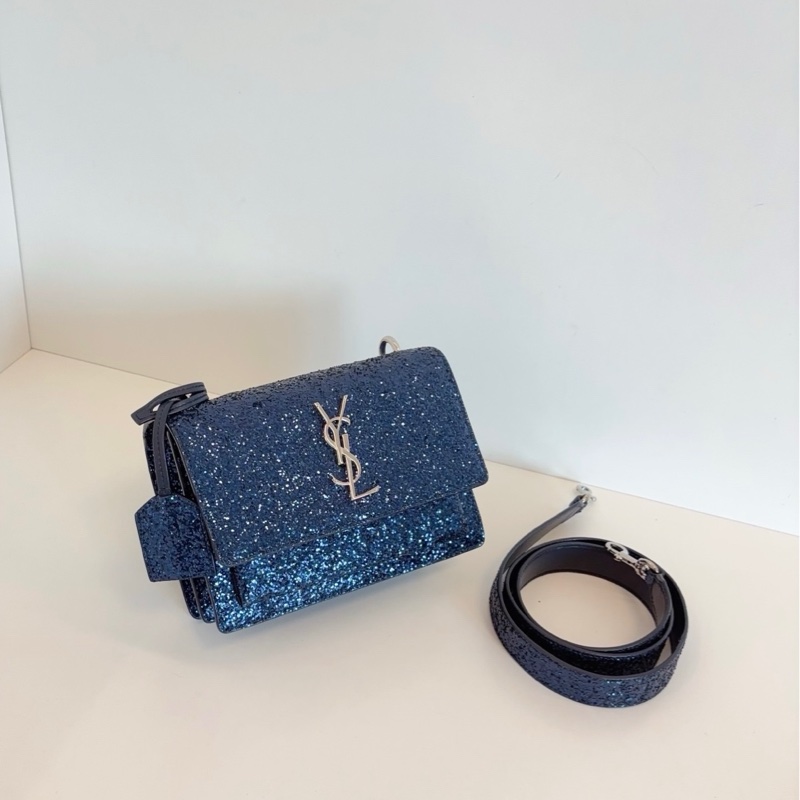 YSL 聖羅蘭 限量 藍色亮片sunset日落包-1