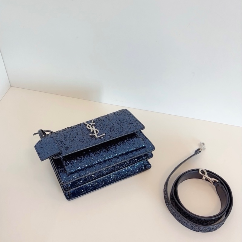 YSL 聖羅蘭 限量 藍色亮片sunset日落包-6