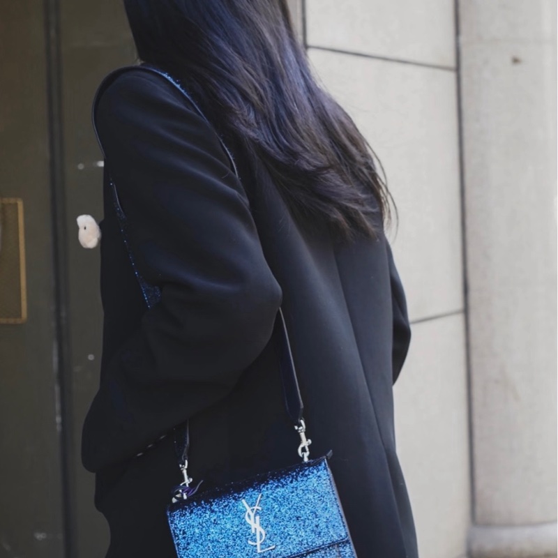 YSL 聖羅蘭 限量 藍色亮片sunset日落包-8