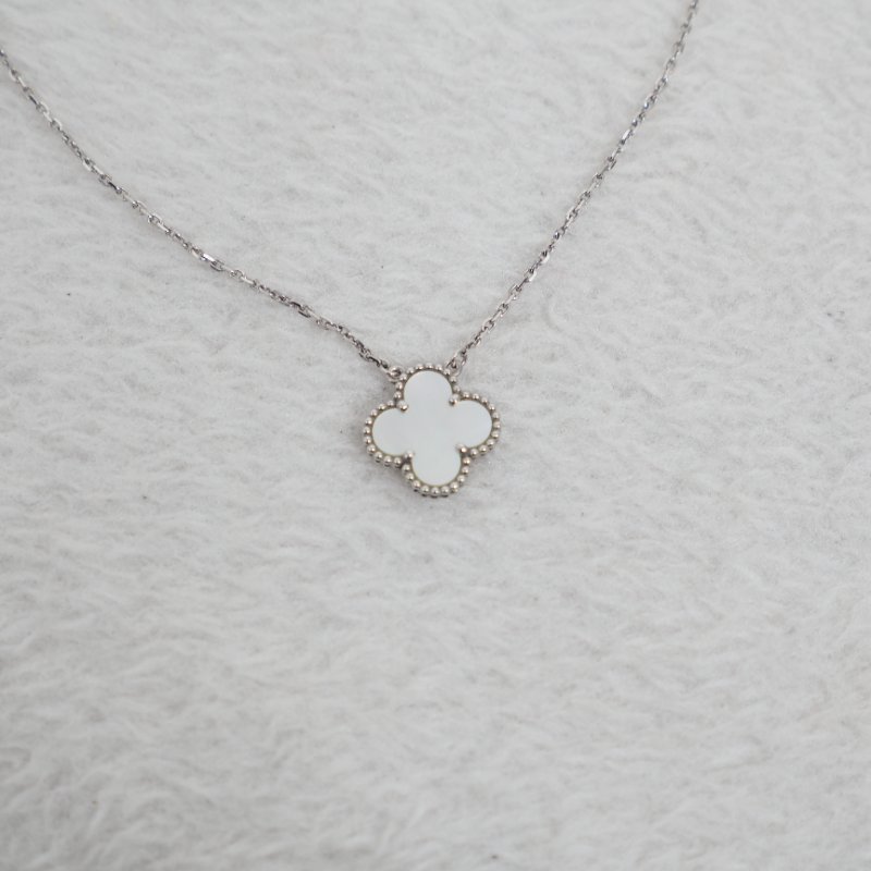 Van Cleef & Arpels VCA 梵克雅寶 Vintage Alhambra 18K白金白貝母四葉草中號單花項鍊-8