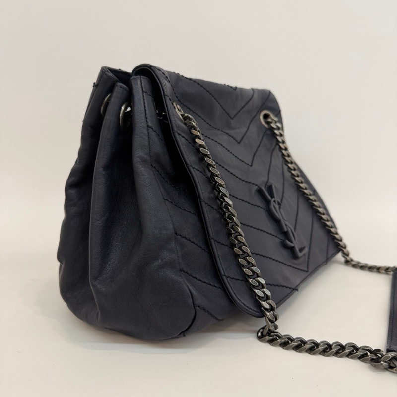 Saint Laurent 聖羅蘭海軍藍全皮V紋中號洛麗塔鏈條單肩斜挎包。-3