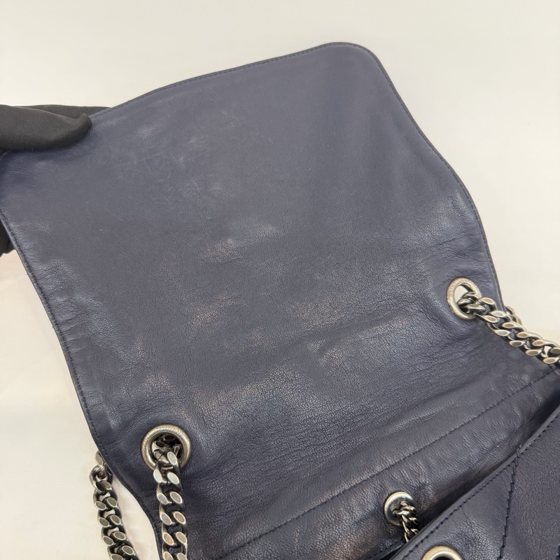 Saint Laurent 聖羅蘭海軍藍全皮V紋中號洛麗塔鏈條單肩斜挎包。-7