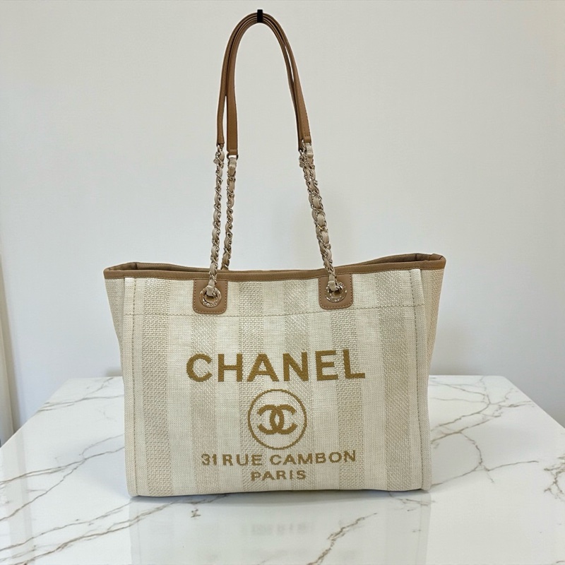 莉亞精品♡ Chanel A67001 米色沙灘包 二手-0