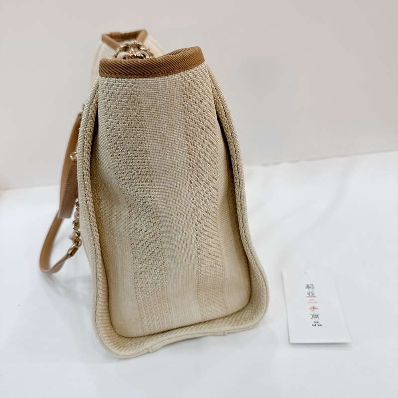 莉亞精品♡ Chanel A67001 米色沙灘包 二手-7