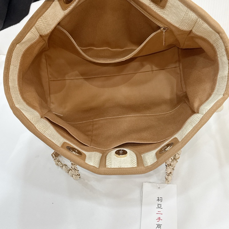 莉亞精品♡ Chanel A67001 米色沙灘包 二手-13