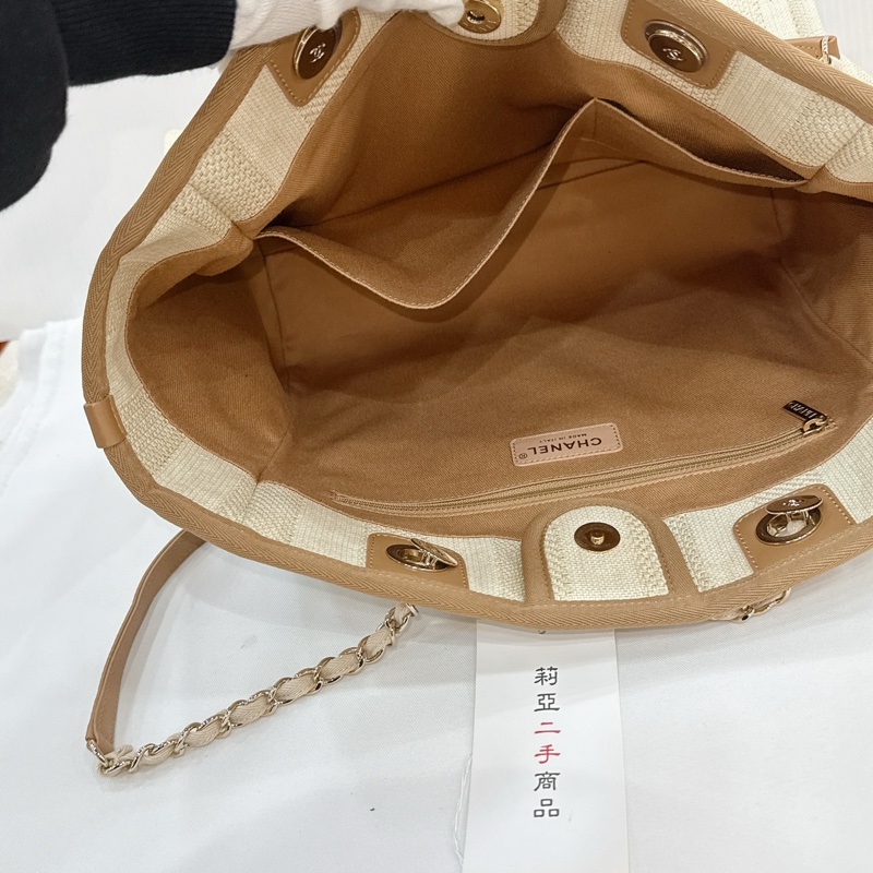 莉亞精品♡ Chanel A67001 米色沙灘包 二手-14