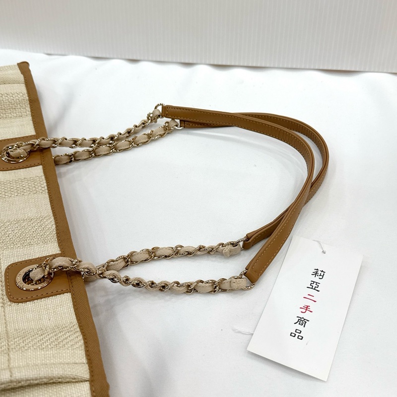 莉亞精品♡ Chanel A67001 米色沙灘包 二手-17