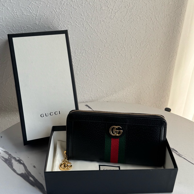 Gucci黑皮革紅綠織帶ㄇ拉長夾 中性款🤩-0