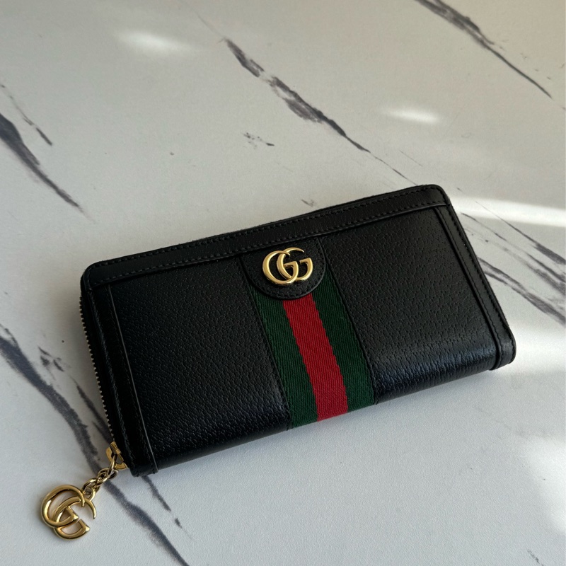Gucci黑皮革紅綠織帶ㄇ拉長夾 中性款🤩-1