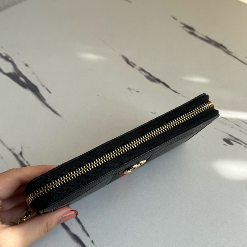 Gucci黑皮革紅綠織帶ㄇ拉長夾 中性款🤩-4