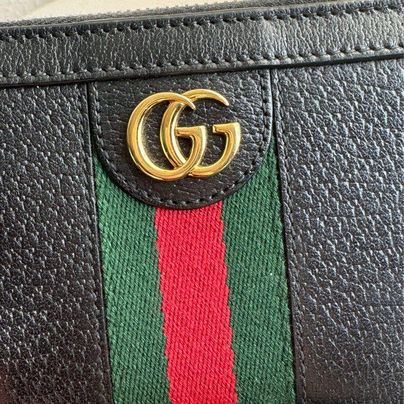 Gucci黑皮革紅綠織帶ㄇ拉長夾 中性款🤩-9