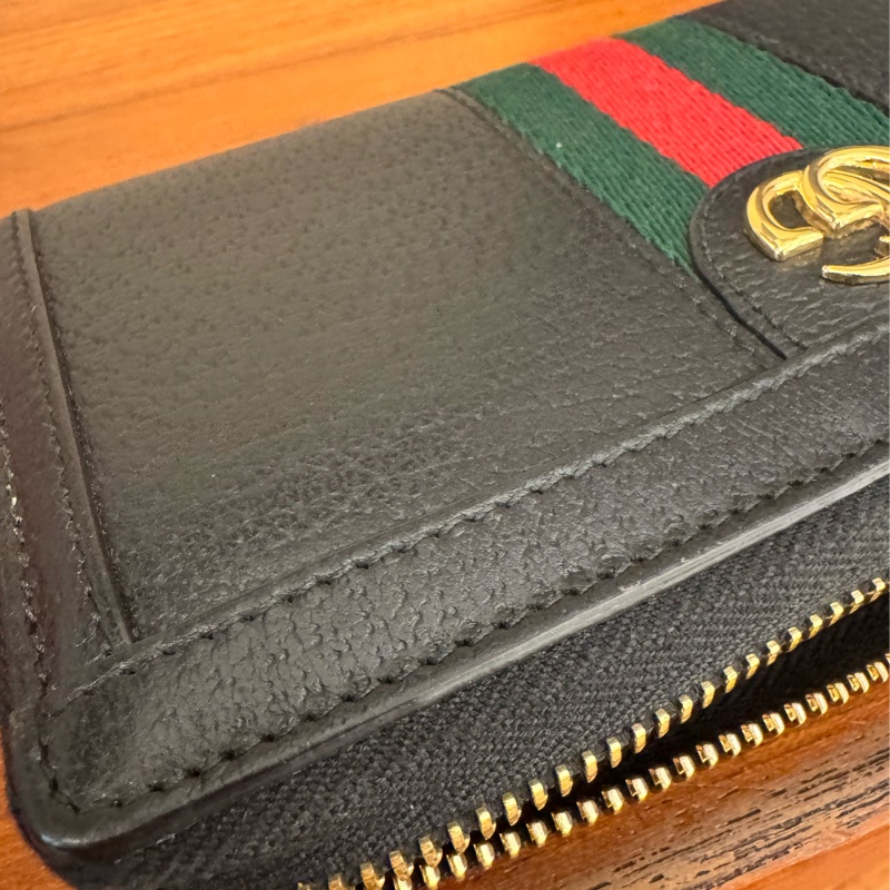 Gucci黑皮革紅綠織帶ㄇ拉長夾 中性款🤩-17