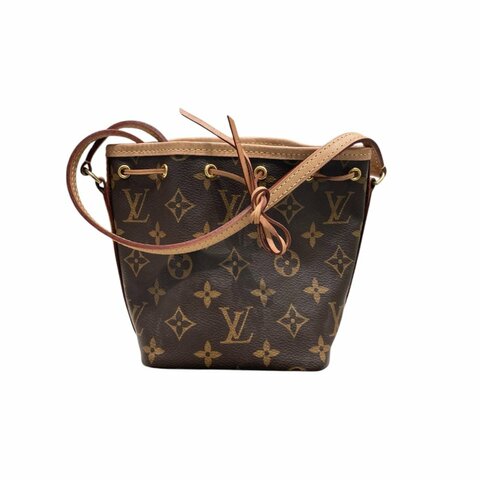 LOUIS VUITTON 路易威登 NANO NOÉ MINI 迷你老花束口水桶包 帆布 咖啡色 金釦
