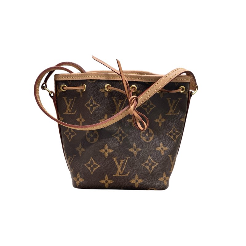 LOUIS VUITTON 路易威登 NANO NOÉ MINI 迷你老花束口水桶包 帆布 咖啡色 金釦-0