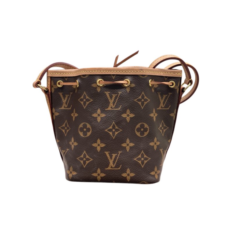 LOUIS VUITTON 路易威登 NANO NOÉ MINI 迷你老花束口水桶包 帆布 咖啡色 金釦-2