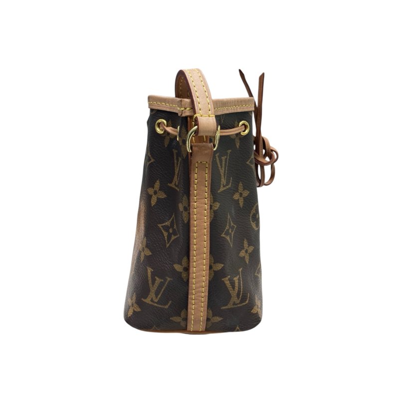 LOUIS VUITTON 路易威登 NANO NOÉ MINI 迷你老花束口水桶包 帆布 咖啡色 金釦-3