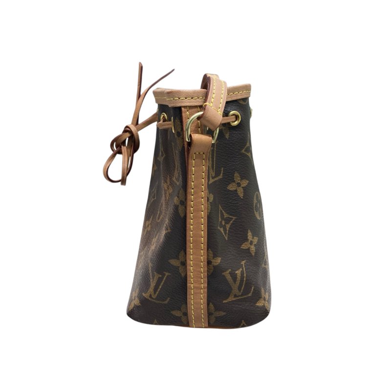 LOUIS VUITTON 路易威登 NANO NOÉ MINI 迷你老花束口水桶包 帆布 咖啡色 金釦-4