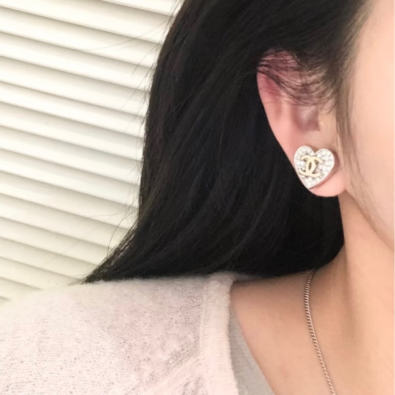 💖Chanel 26P 愛心 滿鑽 耳夾💖 全新-6