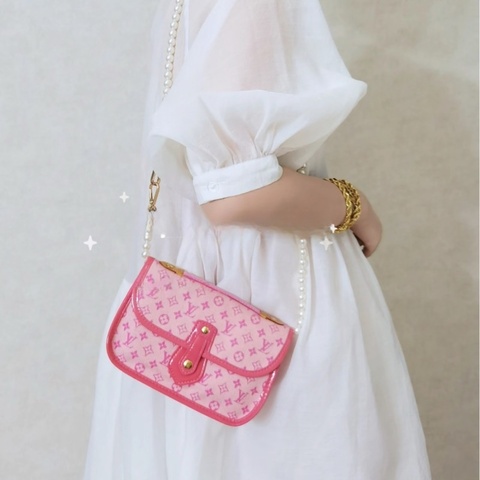 【絕版極稀有❗️全網最便宜】LV 粉色丹寧老花帆布包｜絕版小法棍